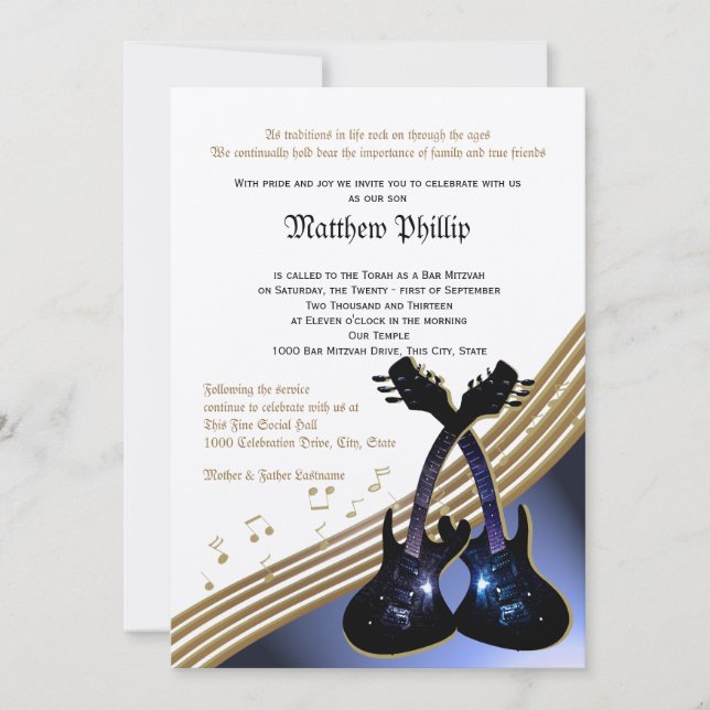 Guitar Music Bar Mitzvah Invitation (Front)