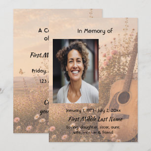 Guitar Music Celebration of Life Memorial Service Invitation