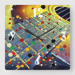 guitar music colourful vintage square wall clock
