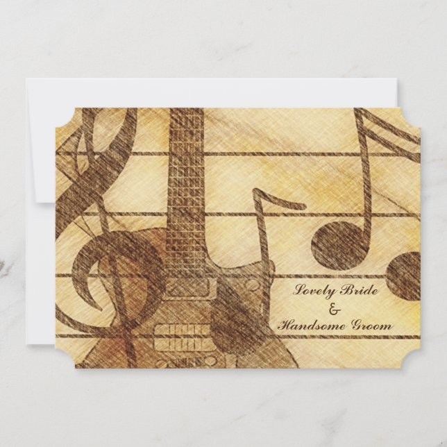 Guitar Music Cream Brown Wedding Invitation (Front)