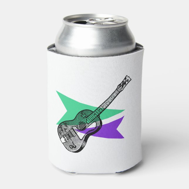 Guitar Music Hero Retro Illustration Can Cooler (Can Front)