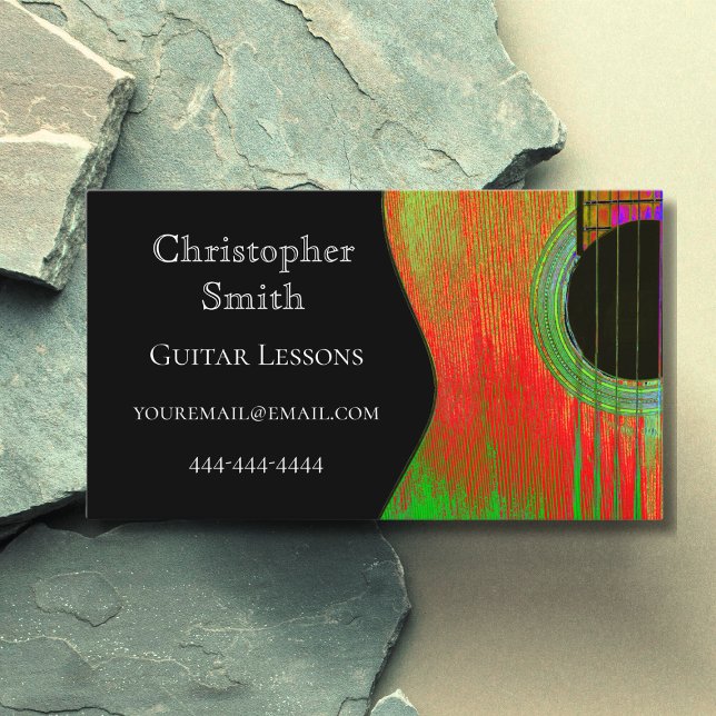 Guitar Music Lessons Modern Black Business Card (Creator Uploaded)