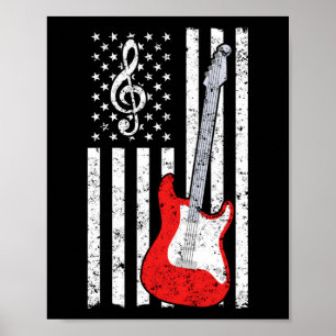 Guitar Music Lover Guitar American Flag Poster