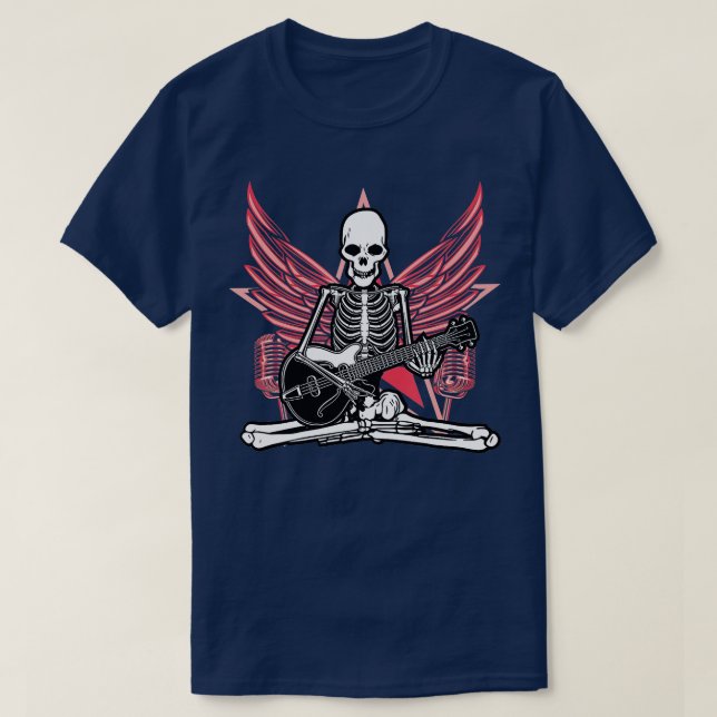 Guitar Music Lover Skeleton Wings Angel Guitar Roc T-Shirt (Design Front)