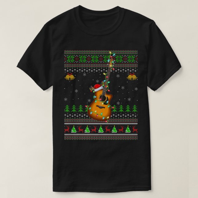Guitar Music Lover Xmas Santa Guitar Ugly Christma T-Shirt (Design Front)