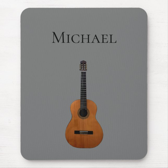 Guitar Music Monogram Gray and Black Mouse Mat (Front)