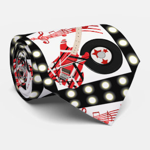 Guitar Music Notes and Record Print Tie