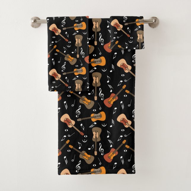 Guitar Music Notes Pattern Bath Towel Set (Insitu)