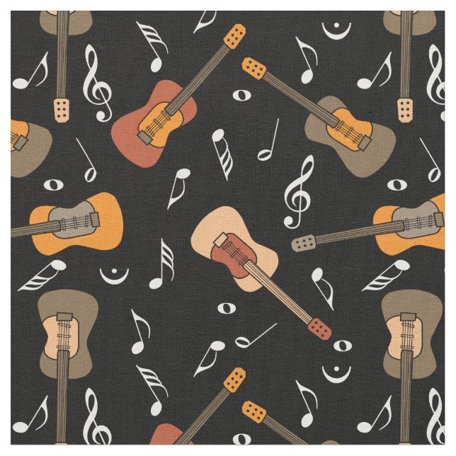 Guitar Music Notes Pattern Fabric (Close Up)
