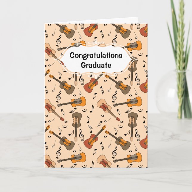 Guitar Music Notes Pattern Graduation Card (Front)