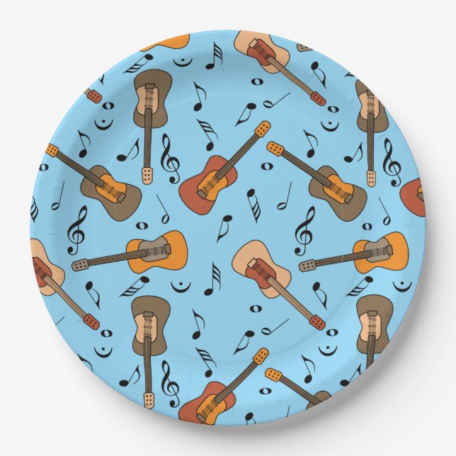 Guitar Music Notes Pattern Paper Plate (Front)
