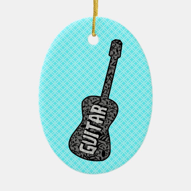 Guitar Music Notes Text Ceramic Tree Decoration (Front)