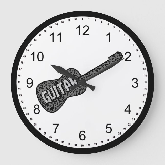 Guitar Music Notes Text Large Clock (Front)