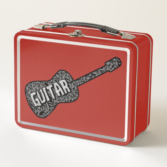 Guitar Music Notes Text Metal Lunch Box (Front)