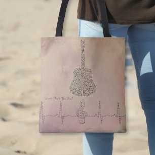 Guitar Music Notes With Heart Beat Tote Bag