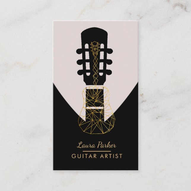 Guitar Music Player Artist DJ Geometric Black Business Card (Front)