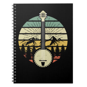 Guitar Music Retro Banjo Mountains And Sun 80s Gra Notebook