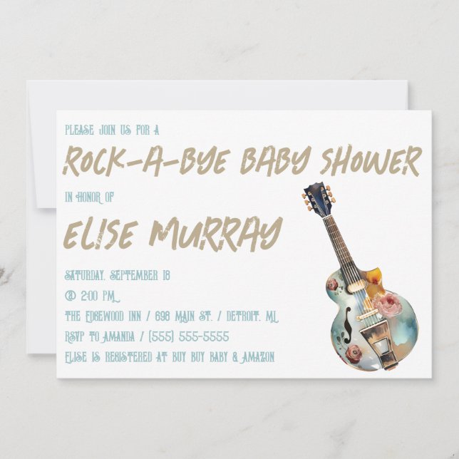 Guitar, Music, Rock-A-Bye Baby Shower Invitation (Front)