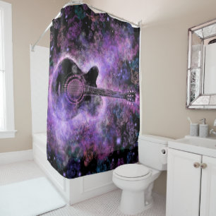 Guitar Music Shower Curtain Purple and Black
