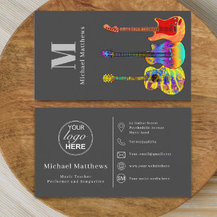 Guitar Music Teacher Custom Logo Social Media Icon Business Card
