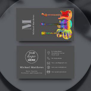 Guitar Music Teacher Custom Logo Social Media Icon Business Card