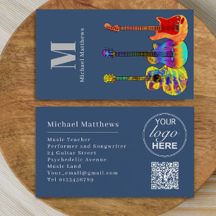 Guitar Music Teacher Custom QR Code and Logo Business Card