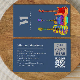 Guitar Music Teacher Custom QR Code and Logo Business Card