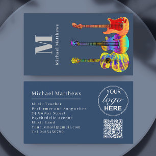 Guitar Music Teacher Custom QR Code and Logo Business Card