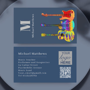 Guitar Music Teacher Custom QR Code and Logo Business Card