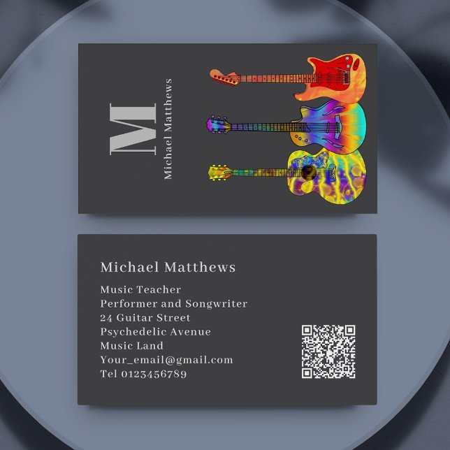Guitar Music Teacher Custom QR Code Business Card (Guitar music teacher personalized website QR code business card)