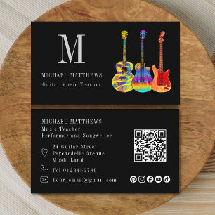 Guitar Music Teacher Custom QR Code Social Media Business Card