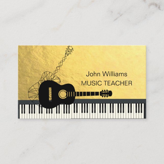 Guitar Music Teacher DJ Piano  Geometric Gold  Business Card (Front)