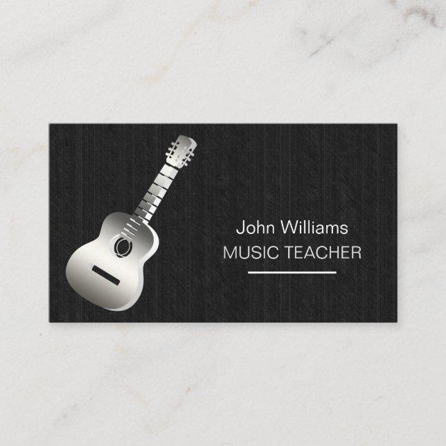 Guitar Music Teacher DJ Player Musician Black Wood Business Card (Front)