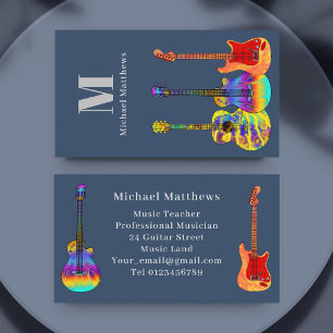 Guitar Music Teacher Monogram Personalised Business Card