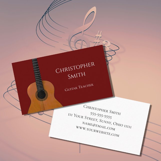 Guitar Music Teacher Musical Instrument Red  Business Card (Creator Uploaded)
