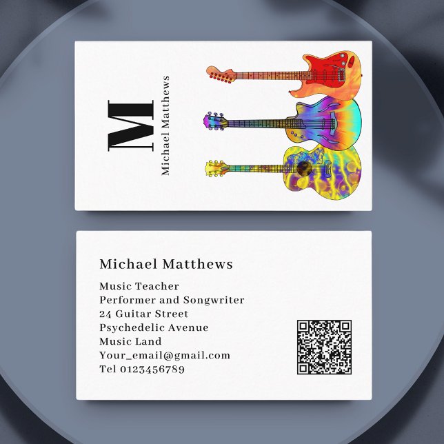 Guitar Music Teacher Musician QR Code Business Card (Modern music guitar teacher custom QR code business card )