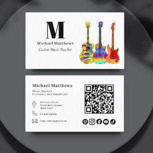 Guitar Music Teacher QR code Social Media Custom Business Card
