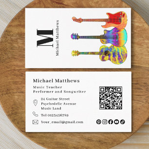Guitar Music Teacher QR Code Social Media Custom Business Card