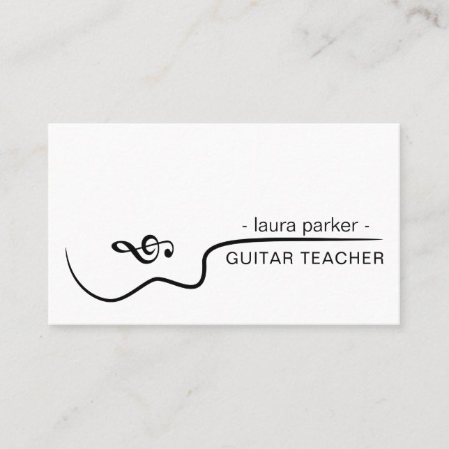 Guitar Music Teacher with acoustic  musician Business Card (Front)