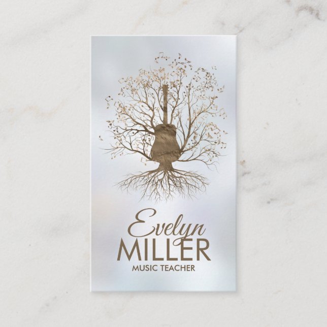 Guitar Music Tree - Gold and Browns Business Card (Front)
