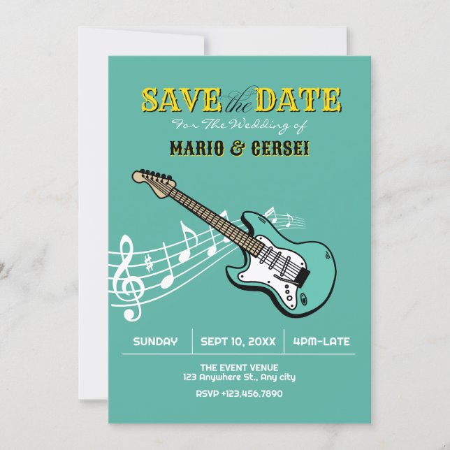 Guitar music wedding save the date (Front)