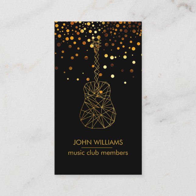 Guitar Music World Teacher Player  Black Gold Faux Business Card (Front)