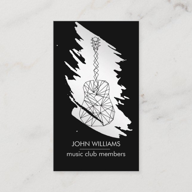 Guitar Music World Teacher Player Silver Grey Business Card (Front)