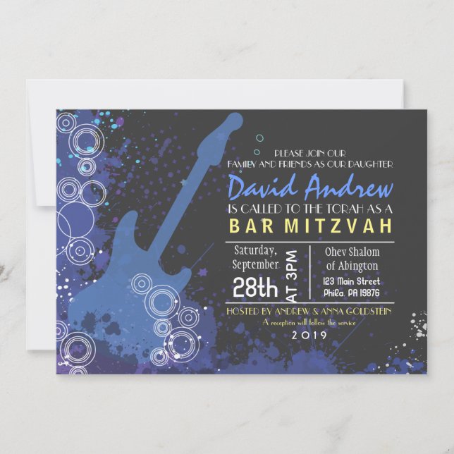 GUITAR Musical Bar Bat Mitzvah Invitation Party (Front)