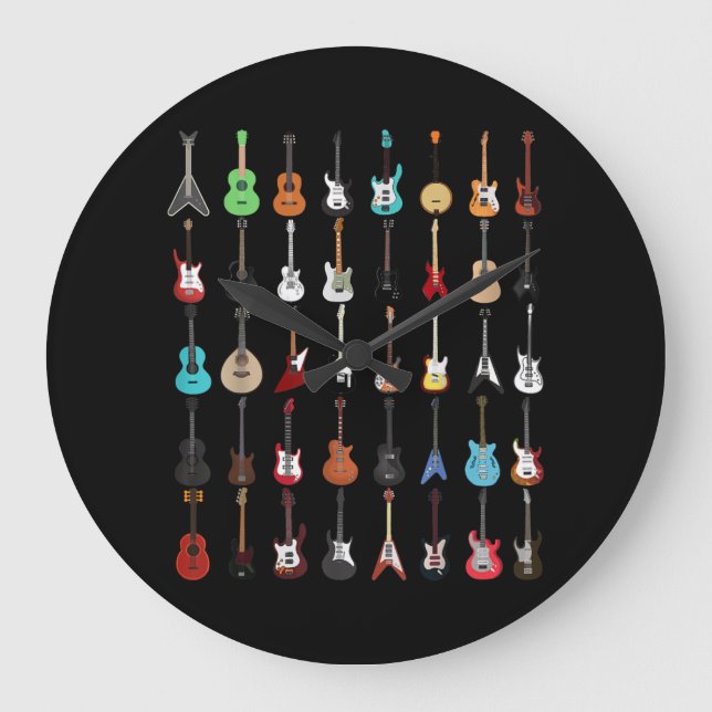 Guitar Musical Instrument Rock and Roll Large Clock (Front)