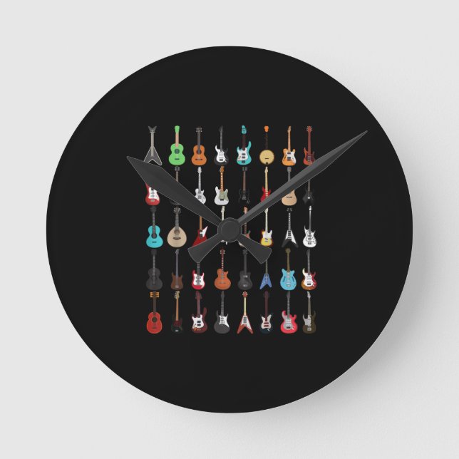 Guitar Musical Instrument Rock and Roll Round Clock (Front)