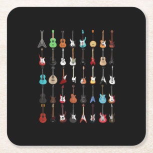 Guitar Musical Instrument Rock and Roll Square Paper Coaster
