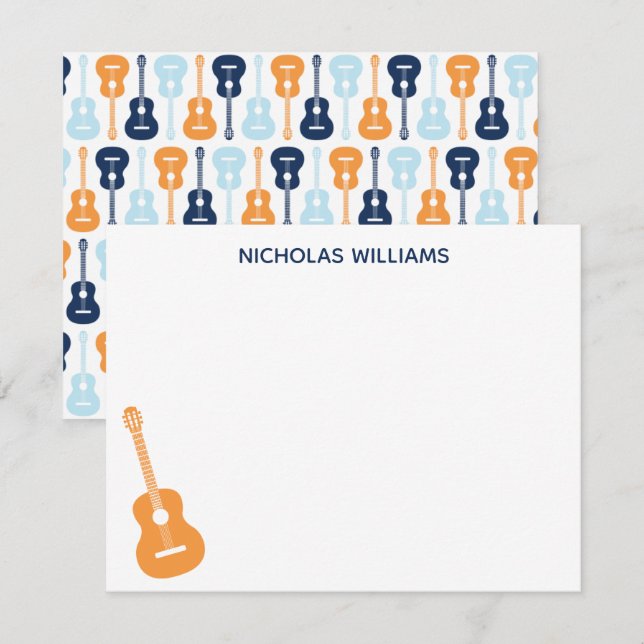 Guitar Musical Note Card Blues and Orange (Front/Back)