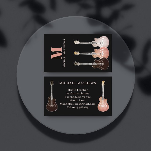 Guitar Musician and Music Teacher  Business Card (Guitar music teacher business card)