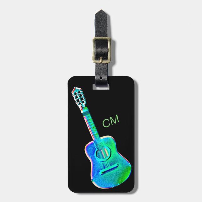 Guitar Musician Music Band Neon Colours Luggage Tag (Front Vertical)